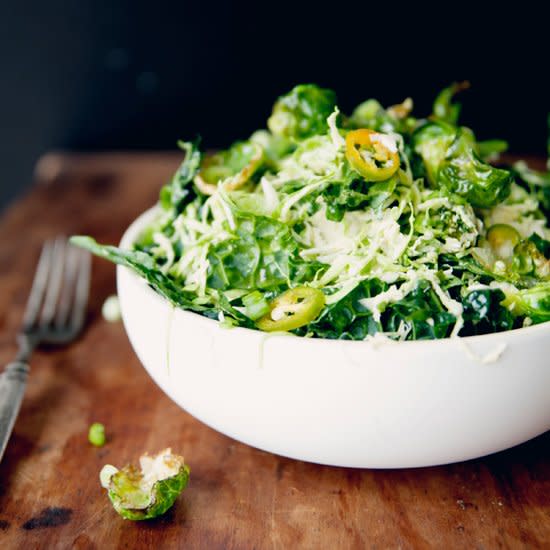 Raw and Fried Tuscan Kale and Brussels Sprout Salad