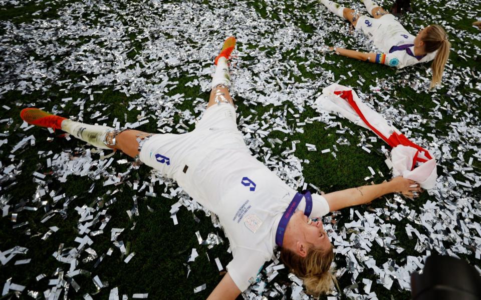 Millie Bright and Leah Williamson of England celebrate - The FA via Getty Images