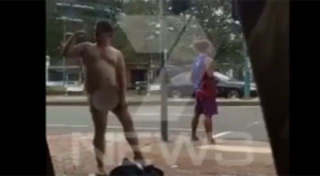 The obscene moment the man drops his underwear exposing himself for all to see. Source: 7 News.
