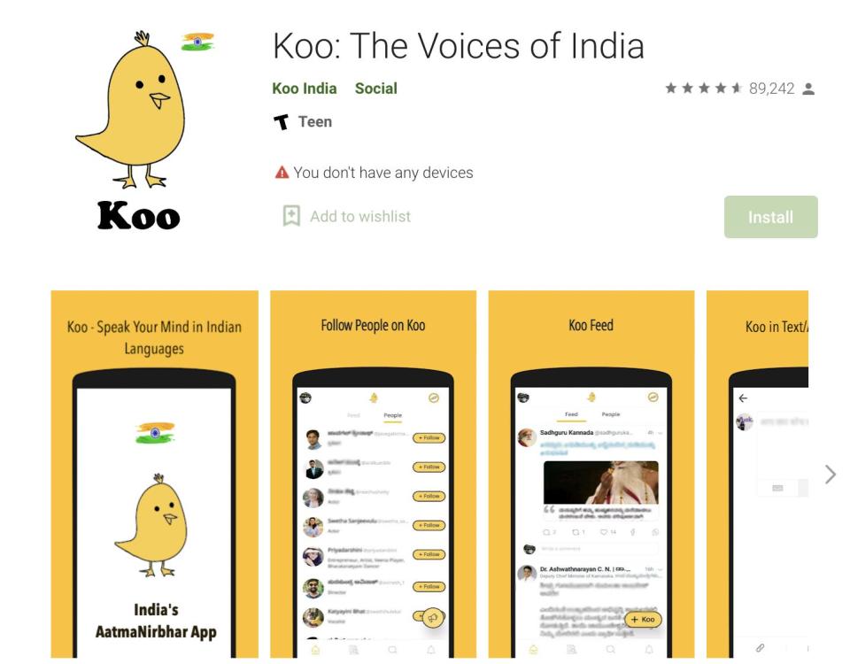 Koo as it appears in the Google Play Store