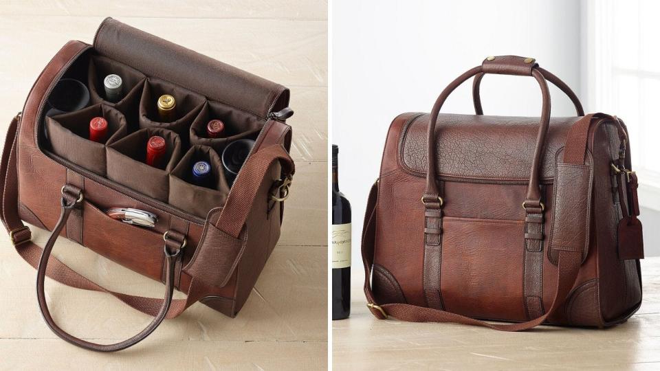 Best gifts for wine lovers 2019: Wine Enthusiast 6-Bottle Leather Weekender Bag