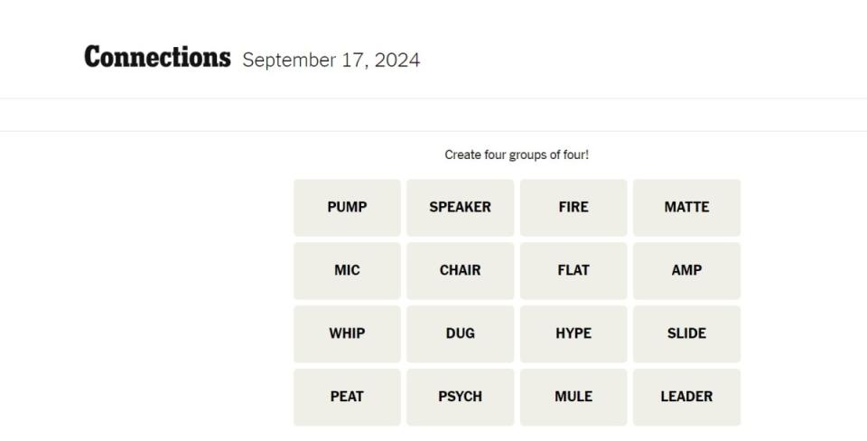 <em>Today's NYT Connections puzzle for Tuesday, September 17, 2024</em><p>The New York Times</p>
