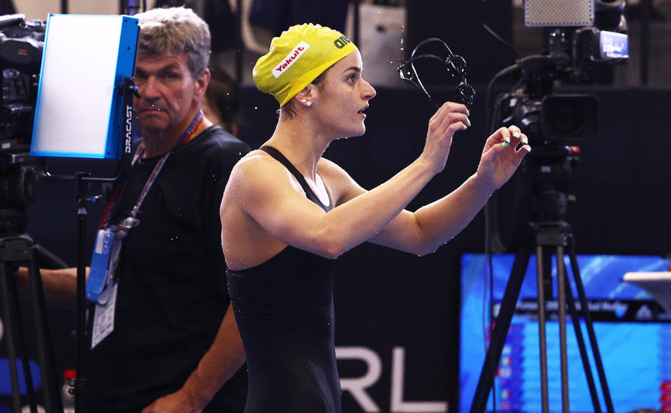 Kaylee McKeown after being disqualified from the individual medley at the swimming world championships.