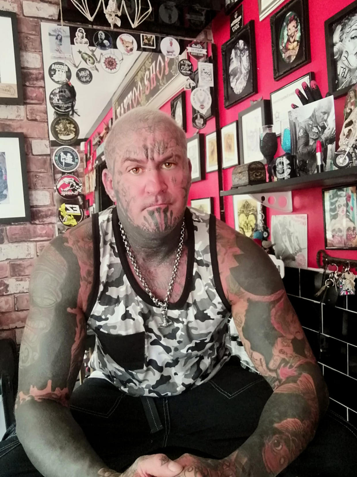 Paul Riggs, 49, has tattoos on 95% of his body. (Caters)