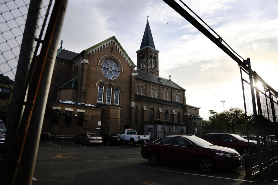 This May 28, 2020 photo shows St. Nicholas Church in Jersey City, N.J. Mitchell Garabedian, an attorney for two alleged victims of Roman Catholic Bishop Nicholas DiMarzio, told the Associated Press that Samier Tadros, 46, stepped forward after hearing that another man, 57-year-old Mark Matzek, had accused DiMarzio of sexually abusing him in the mid-1970s, when he was assigned to St. Nicholas Church. Joseph Hayden, DiMarzio’s attorney, said he has evidence showing the accusations made by both men are false. (AP Photo/Jessie Wardarski)