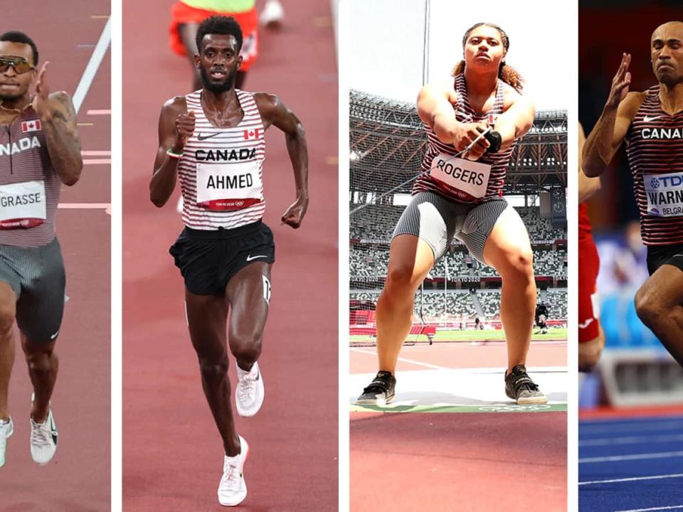 Left to right: Andre De Grasse, Moh Ahmed, Camryn Rogers and Damian Warner. (Getty Images - image credit)