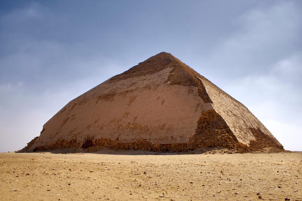 Pyramid of Sneferu, known as the Bent Pyramid, against the sky