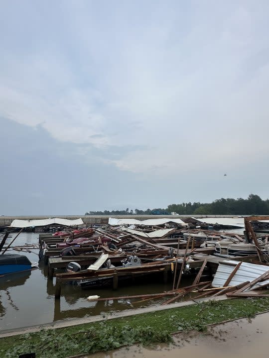 Storm damage at the Lake Palestine Marina Resort