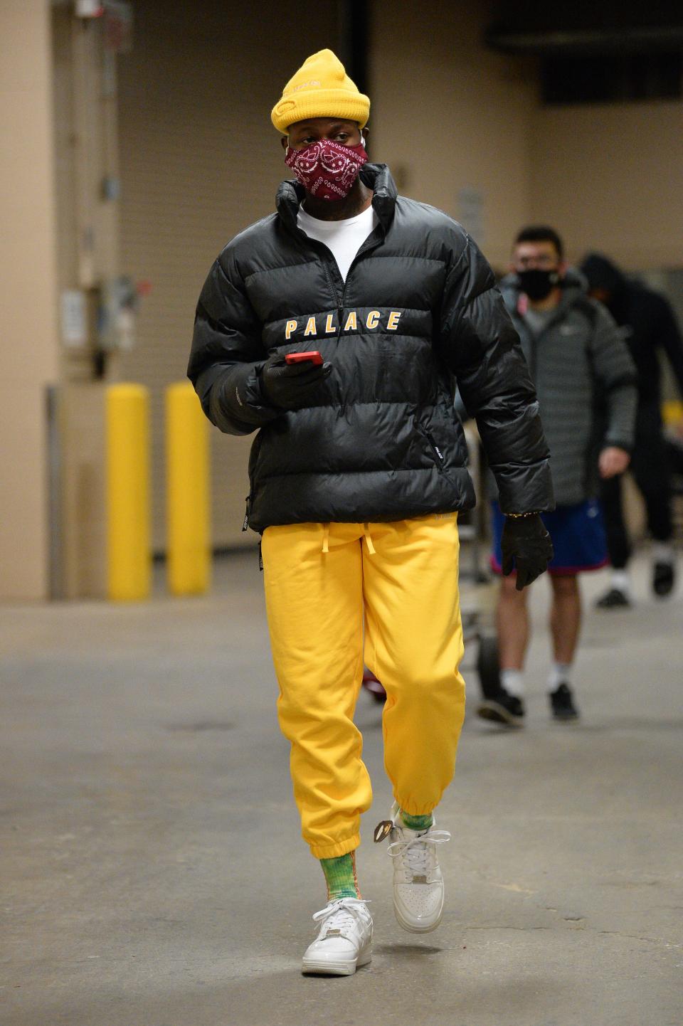 Terry Rozier of the Charlotte Hornets arrives to a game against the Philadelphia 76ers in Philadelphia, January 2, 2021.