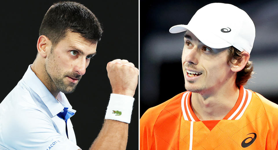 Novak Djokovic pictured left and Alex de Minaur right