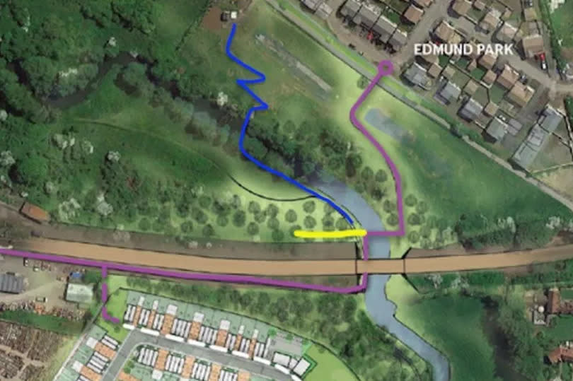 Possible routes of footbridge from the Edmund Park estate in Frome