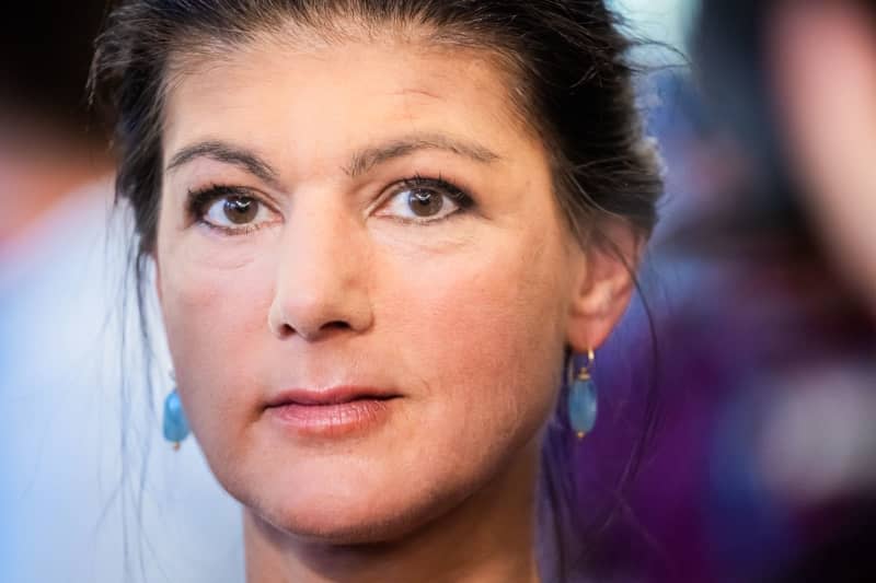 Sahra Wagenknecht, party chairwoman of the Sahra Wagenknecht Alliance (BSW), waits for a TV broadcast at the BSW election party after the first forecast results for the Thuringian state elections. Christoph Soeder/dpa