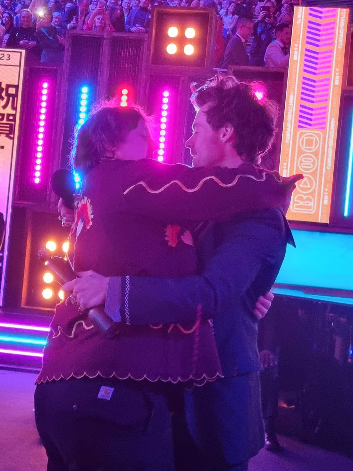 Lewis Capaldi gave Harry Styles a big bear hug following his third win of the night (Tina Campbell)