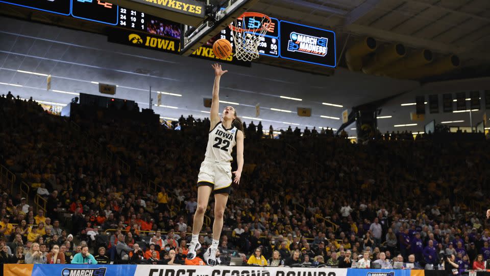Clark lays up a basket against the Holy Cross Crusaders during the first round. - Rebecca Gratz/NCAA Photos/Getty Images