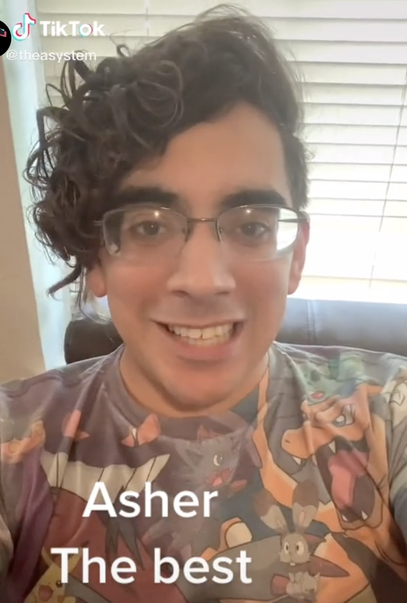 Screenshot of TikToker @theasystem with the caption "Asher / The best"