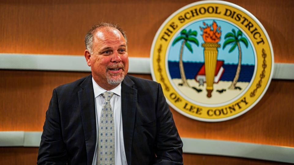 Christopher Bernier, who resigned this month as superintendent of Lee County schools around Fort Myers, talked to reporters in August 2022. He's a semifinalist in Duval County's superintendent search.