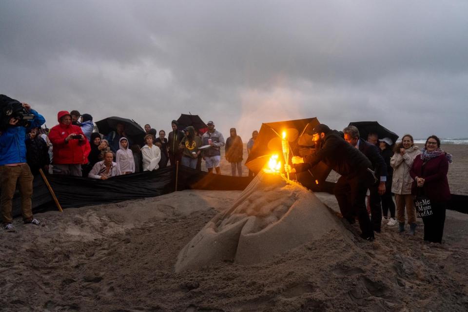 The Jewish Federation of Palm Beach County provided support to the Jewish Community Synagogue after a sand-sculpted menorah it installed near the Juno Beach Pier 
 was desecrated Dec. 12. The menorah was rebuilt and lit during a ceremony the following day.