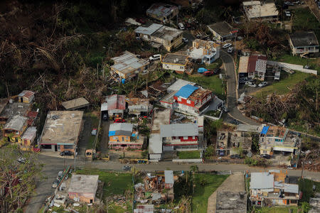 Buildings damaged by Hurricane Maria are seen in Lares, Puerto Rico, October 6, 2017. REUTERS/Lucas Jackson