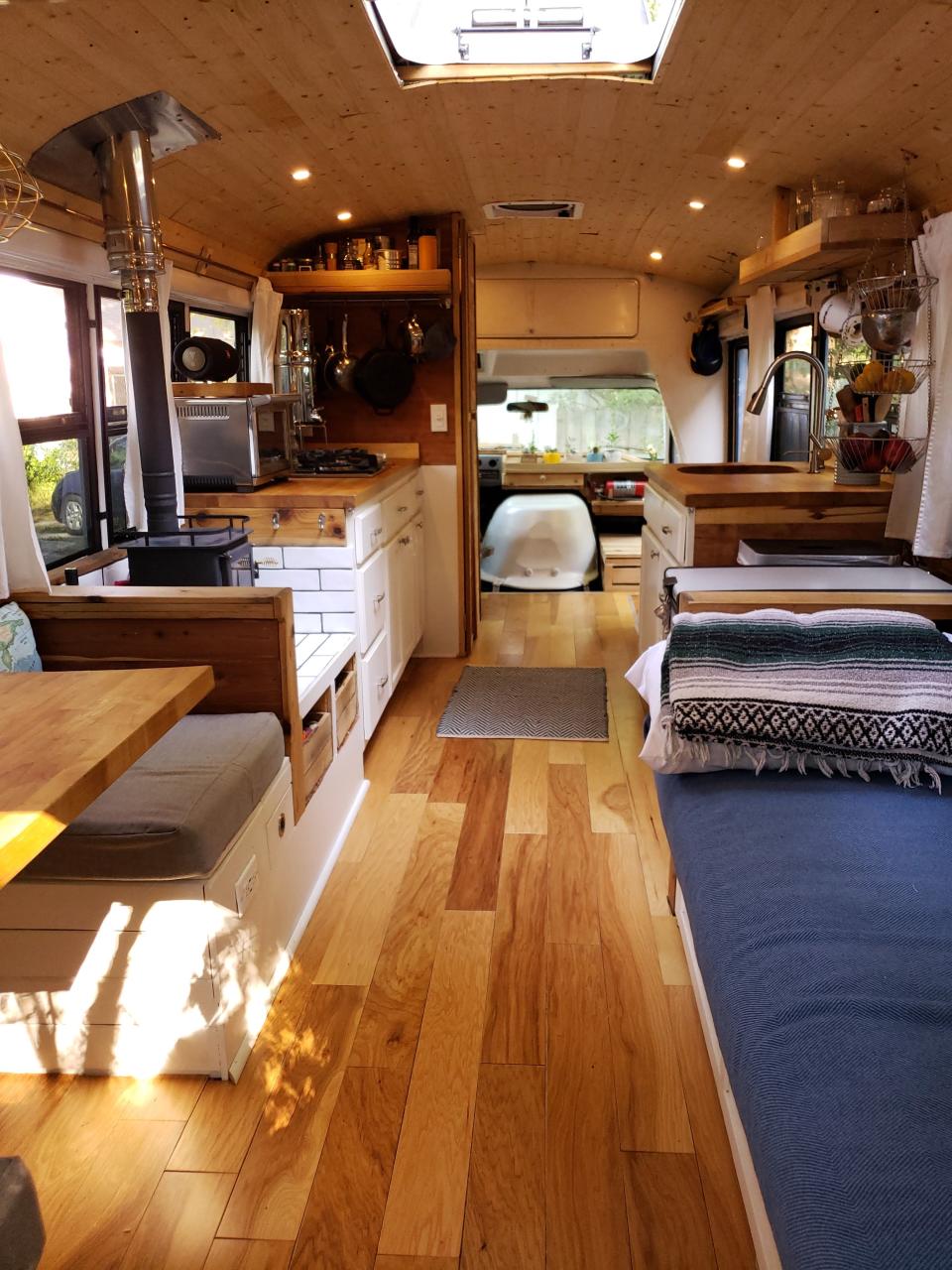 The inside of Nick Crocker's bus he built out for himself.