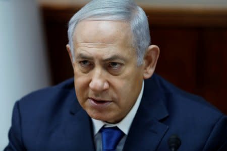 Israeli Prime Minister Benjamin Netanyahu attends the weekly cabinet meeting at his office in Jerusalem December 16, 2018. Abir Sultan/Pool via REUTERS