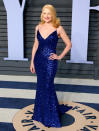 <p>Rhapsody in blue: The actress donned a beaded sapphire gown with a plunging neckline. (Photo: JEAN-BAPTISTE LACROIX/AFP/Getty Images) </p>