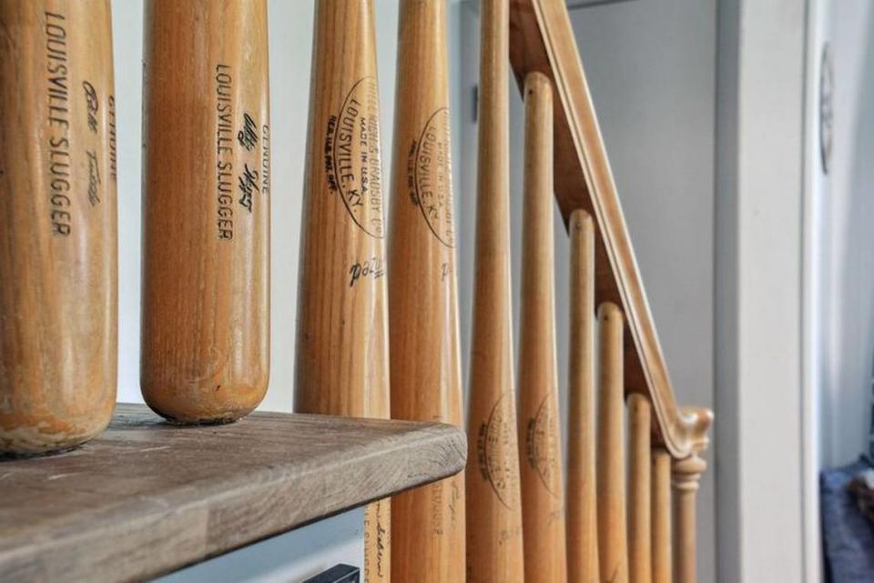 A staircase inside Whitey Herzog’s former house is made of baseball bats.
