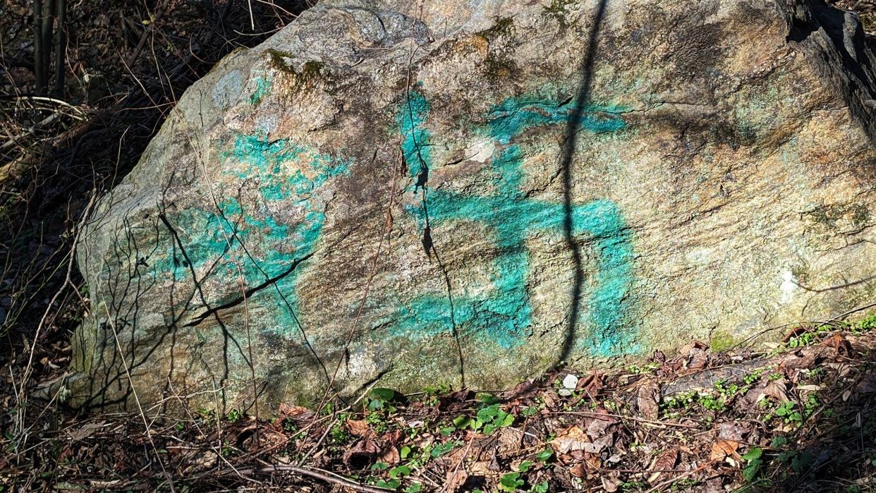The Swastika was painted on a rock off the main trail of P. Joseph Raab Park in North Codorus Township on February 5, 2024.