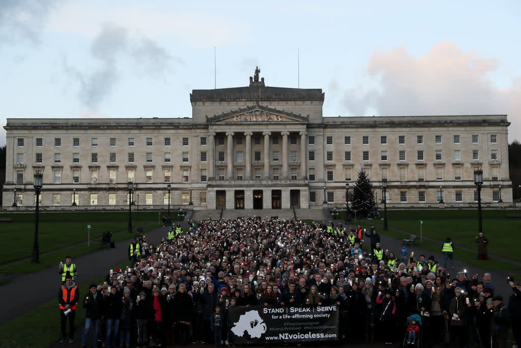 Anti-abortion protesters stage a silent demonstration at Stormont against the recent liberalisation of abortion laws in Northern Ireland (Brian Lawless/PA) (PA Archive)