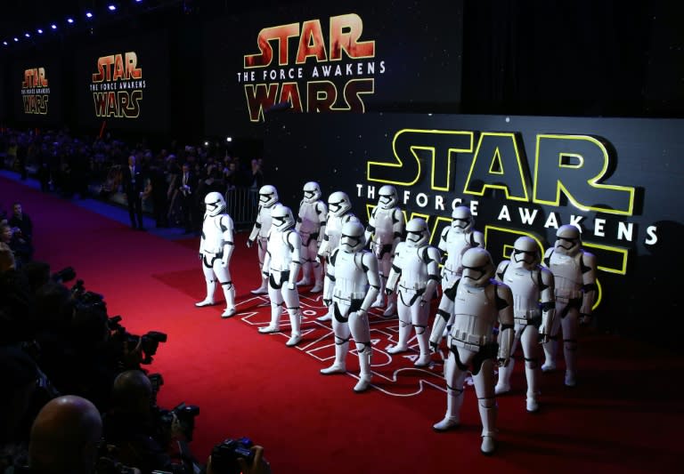 Storm troopers attend the opening of the European Premiere of "Star Wars: The Force Awakens" in central London on December 16, 2015