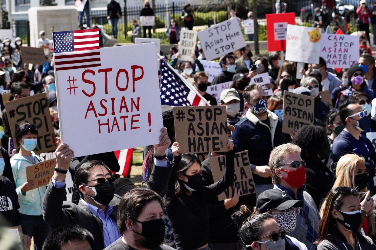 Hundreds of people gather in Atlanta, Georgia on March 20, 2021 to protest the killing of eight people, six of them Asian, in Atlanta area massage businesses shootings.