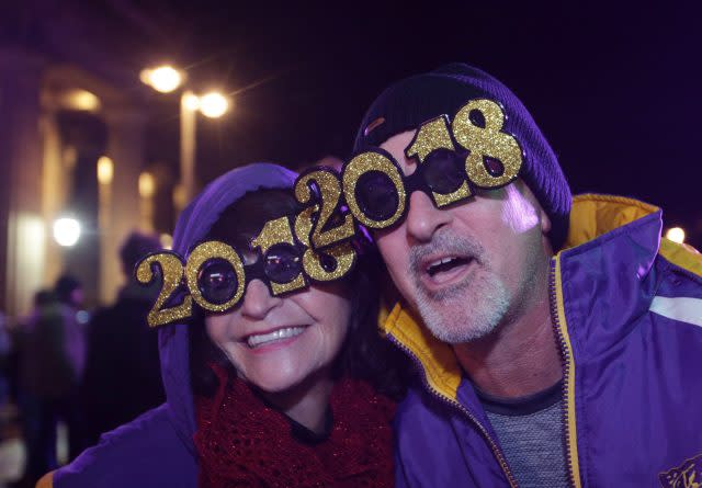 Revellers during the Hogmanay New Year celebrations 