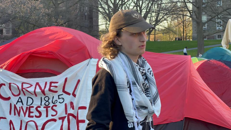Cornell Sophmore ('26) Nick Wilson in the Liberated Zone encampments on Cornell's campus April 26, 2024.