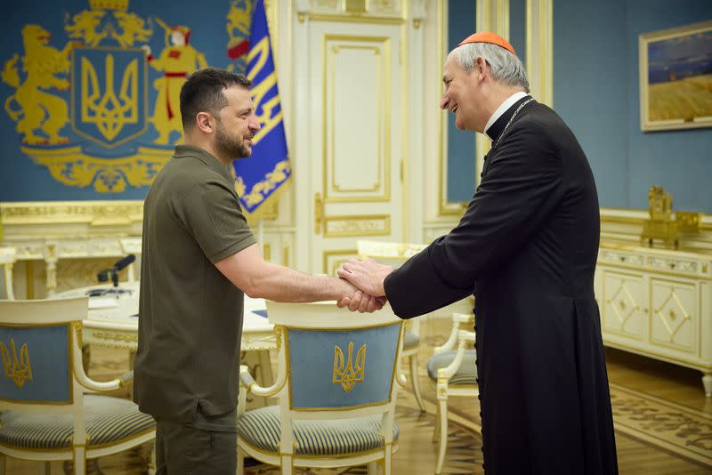 Ukraine's President Zelenskiy welcomes Italian Cardinal Zuppi in Kyiv