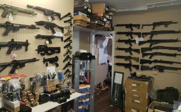 Airsoft guns, such as these for sale at Andy's Airsoft on P.E.I., resemble real guns so much that it can be difficult for police to tell them apart. (Submitted by Andrew Hardy - image credit)