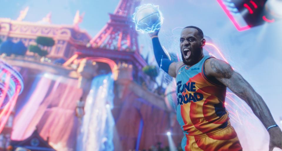 LeBron James gets up in "Space Jam: A New Legacy."