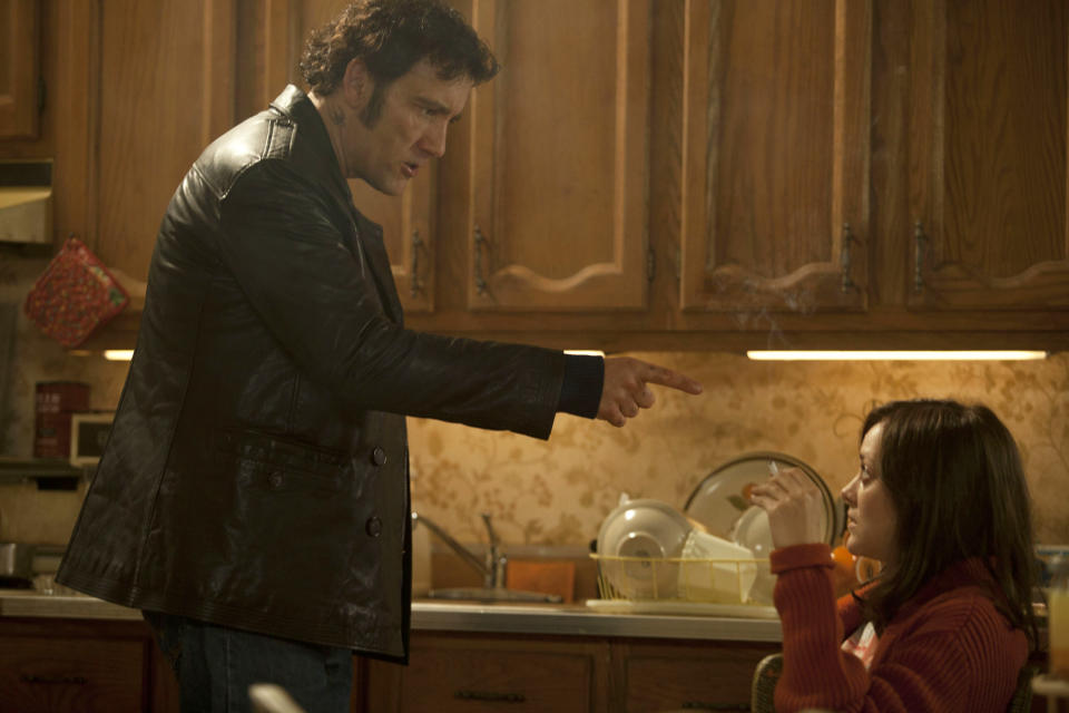 This image released by Roadside Attractions shows Clive Owen, left, and Marion Cotillard in a scene from "Blood Ties." (AP Photo/Roadside Attractions)