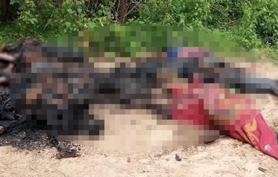 Myanmar bodies in jungle, blurred. 