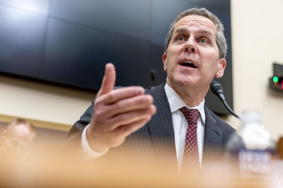 Federal Reserve Board of Governors Vice Chair for Supervision Michael Barr testifies at a House Financial Services Committee hearing on recent bank failures, on Capitol Hill, Wednesday, March 29, 2023, in Washington. (AP Photo/Andrew Harnik)