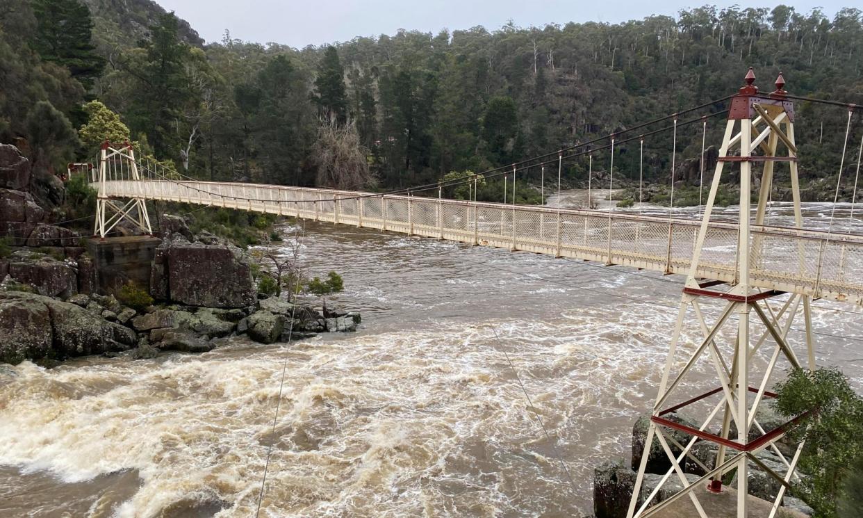 <span>The Bureau of Meteorology has issued flood warnings for rivers across Tasmania as the state and Victoria are lashed by wild weather.</span><span>Photograph: Ethan James/AAP</span>