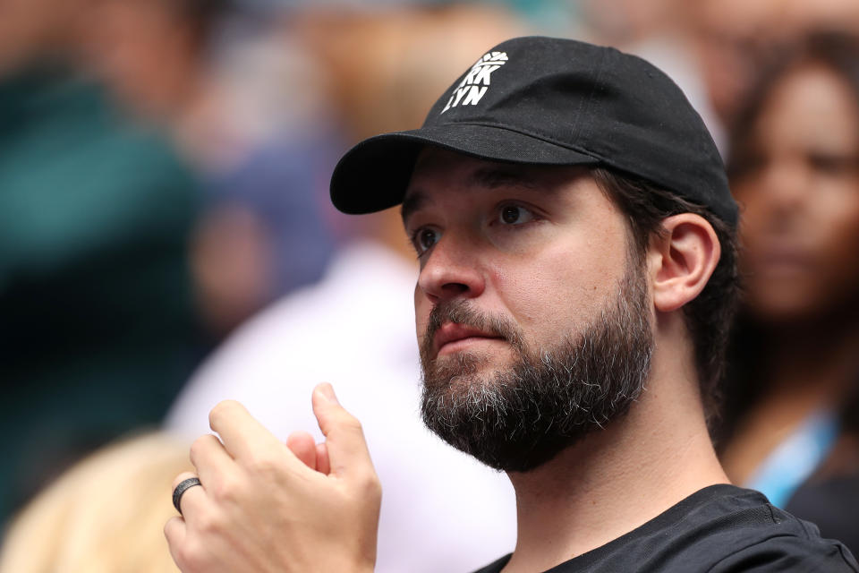 Alexis Ohanian, husband of Serena Williams of the United States looks on following her Women's Singles first round match of the 2020 Australian Open.