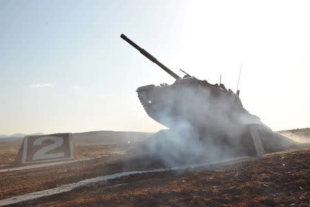 A tank is seen during the Korean People's Army (KPA) tank crews' competition at an unknown location, in this undated photo released by North Korea's Korean Central News Agency (KCNA) in Pyongyang on March 11, 2016. REUTERS/KCNA