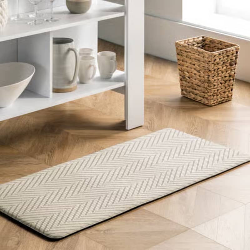 Beige Herringbone Woven Anti-Fatigue Mat