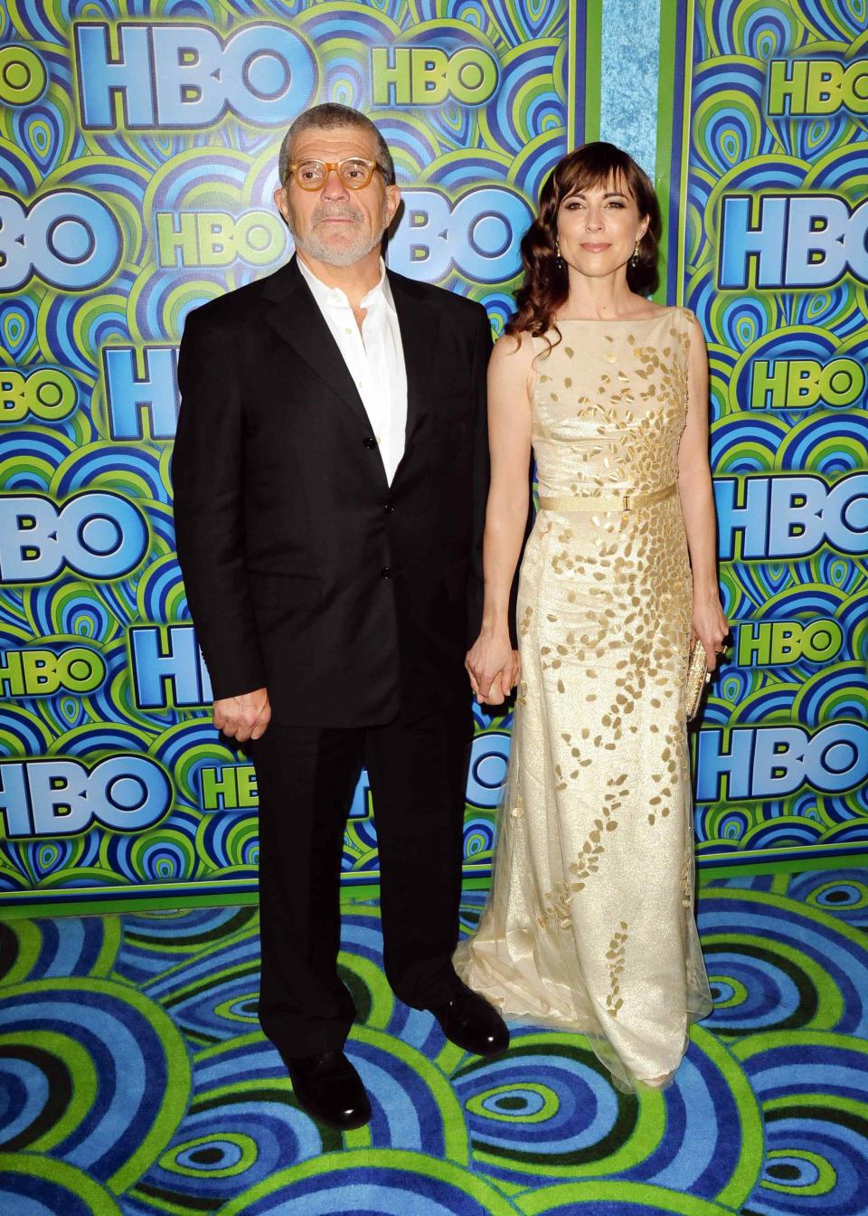 Writer and director David Mamet and his wife actress Rebecca Pidgeon arrive at the 65th Primetime Emmy Awards HBO after-party in West Hollywood