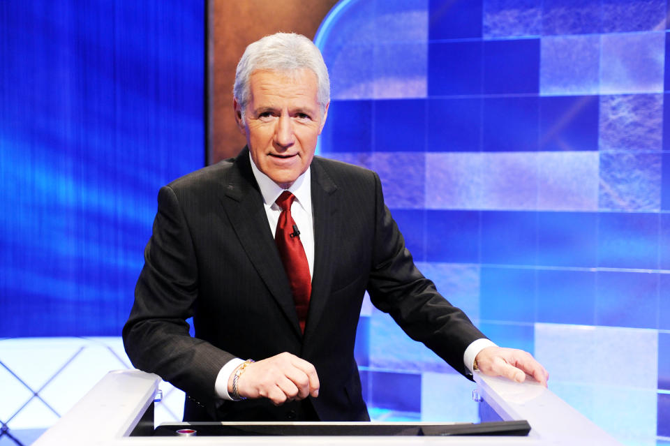 The Late game show host Alex Trebek on the set of the 