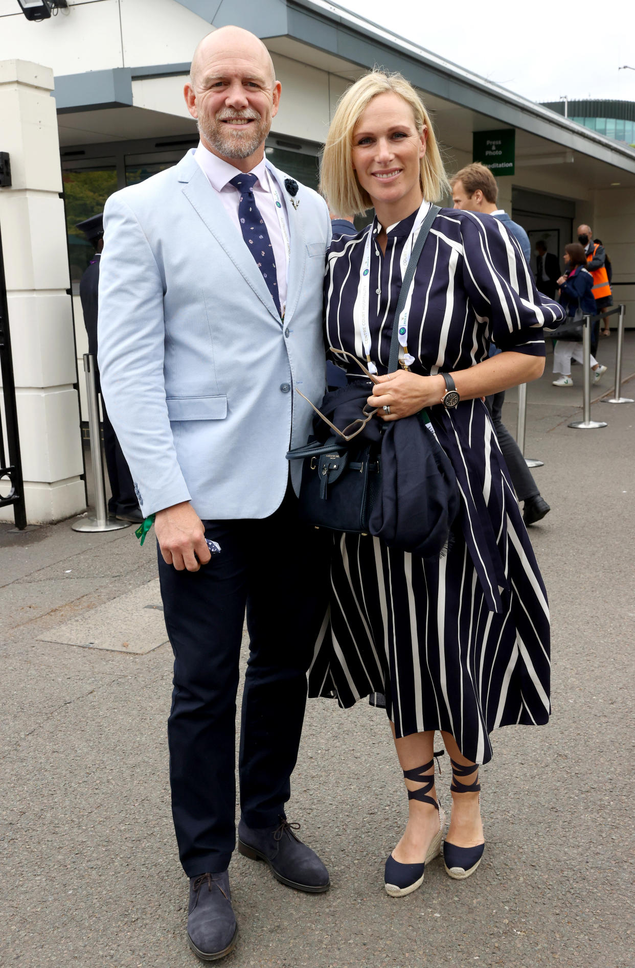 LONDON, ENGLAND - JULY 07: Mike Tindall and Zara Tindall attend Wimbledon Championships Tennis Tournament at All England Lawn Tennis and Croquet Club on July 07, 2021 in London, England. (Photo by Karwai Tang/WireImage)