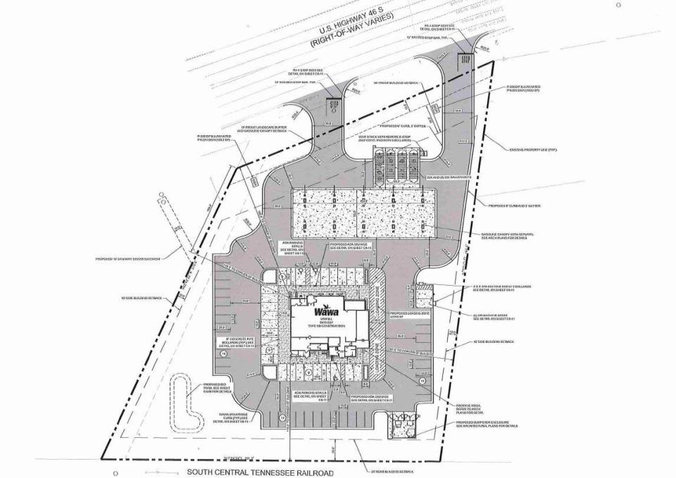 The plans for a proposed new Dickson Wawa store presented April 18 to the Dickson Planning Commission.