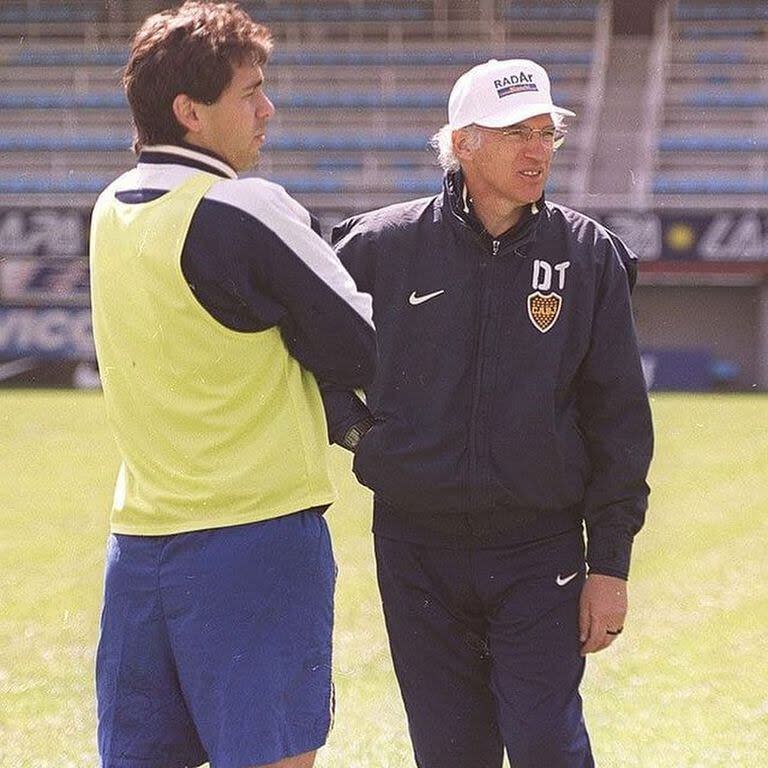 Cristian Traverso con Carlos Bianchi, en la Bombonera