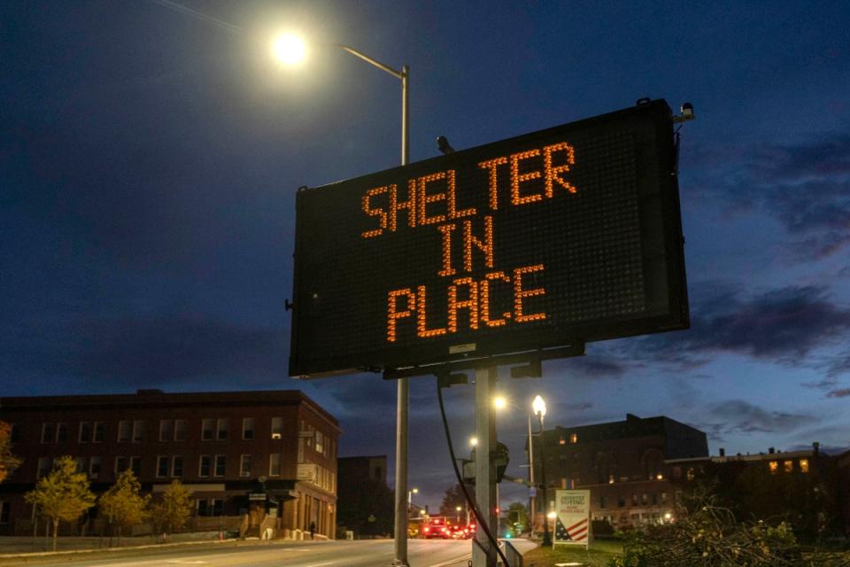 A sign advises residents to stay home and shelter in place (Copyright 2023 The Associated Press. All rights reserved.)