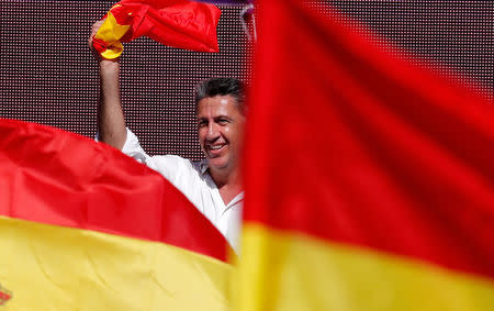 Catalan People´s Party (PP) Xavier Garcia Alviol addresses a pro-union demonstration organised by the Catalan Civil Society organisation in Barcelona, Spain October 8, 2017. REUTERS/Gonzalo Fuentes