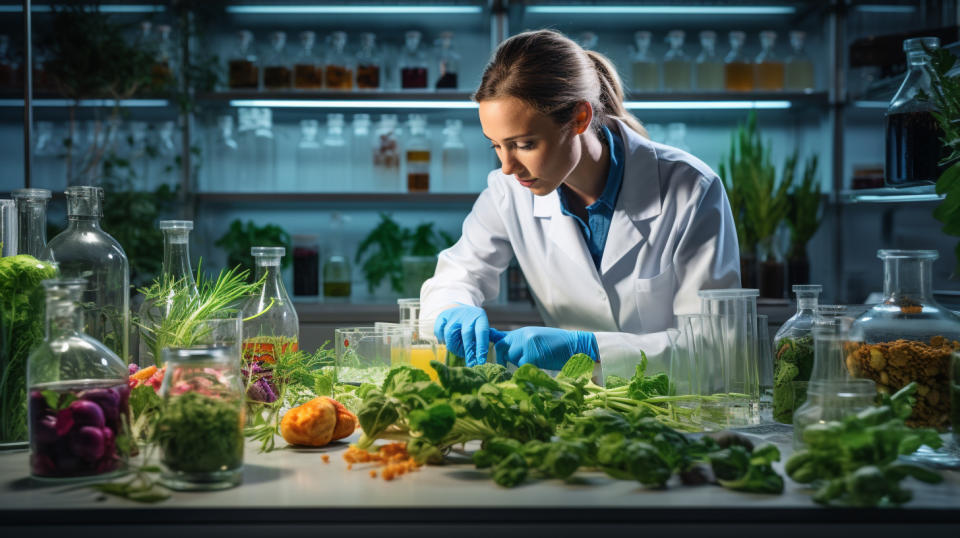 A lab technician analyzing natural food protection ingredients to ensure quality products.